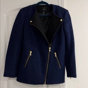 Women’s Navy Zip-Front Wool Blend Coat